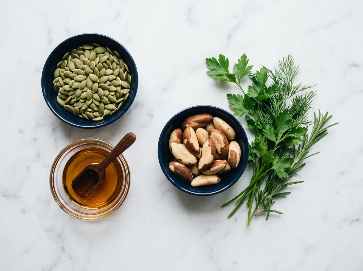 Pompoenzaden, paranoten en tarwekiemolie - bronnen van zink selenium vitamine E voor mannen